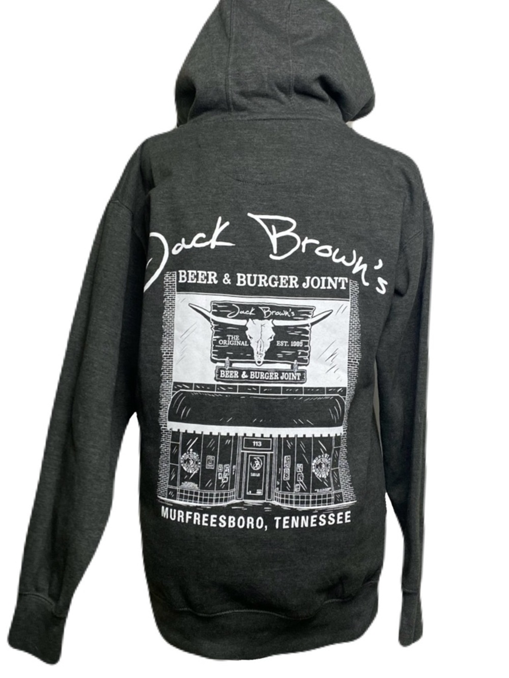 Jack Brown’s Beer & Burger Dark Gray Hoodie Unisex Medium Fitted Murfreesboro TN - Picture 3 of 6